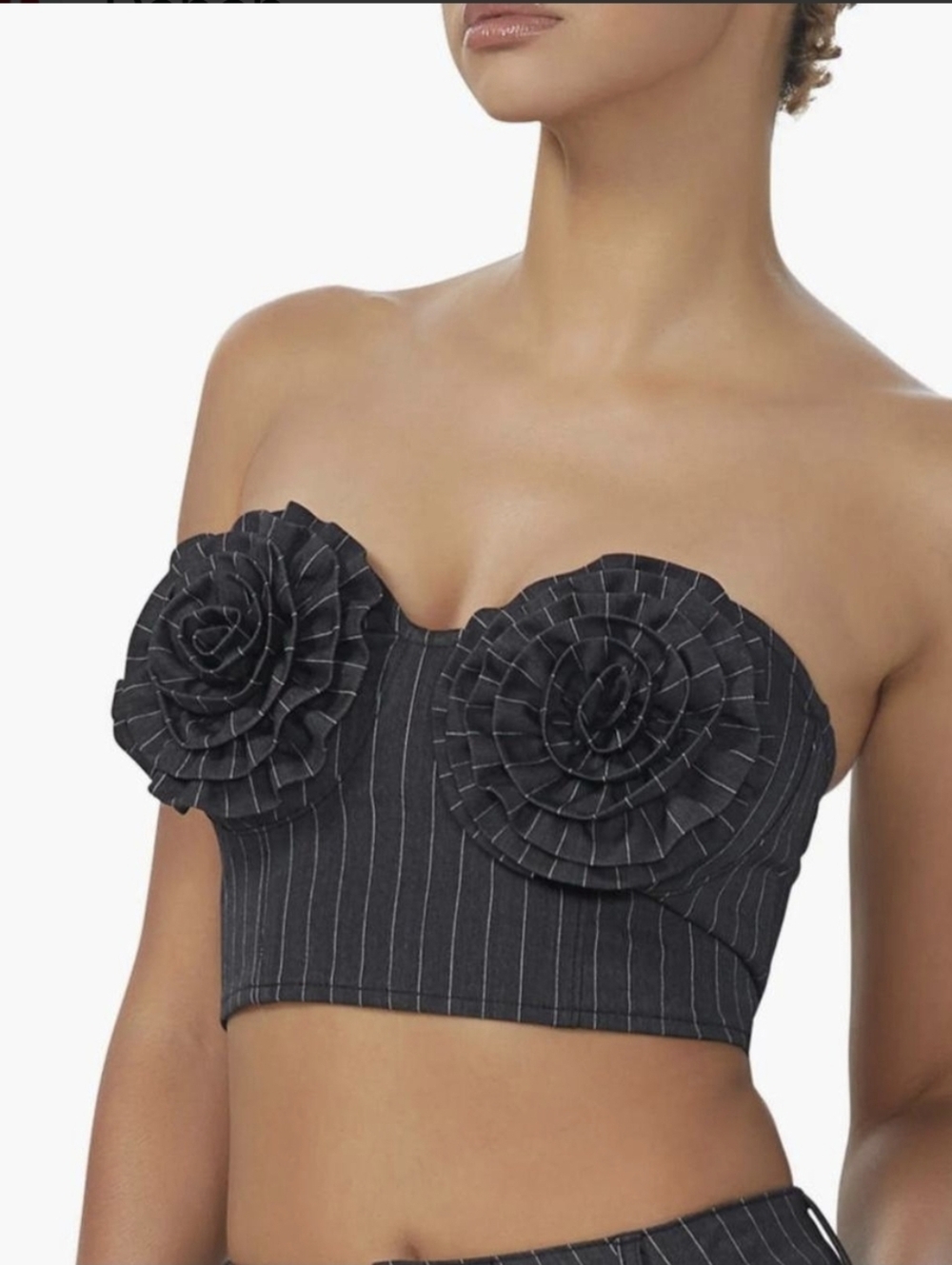 AFRM Kiko Stripe Strapless Crop Corset Top - Black Pinstripe